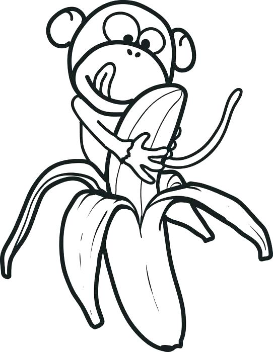 Online coloring book: Coloring page monkey is eating a banana